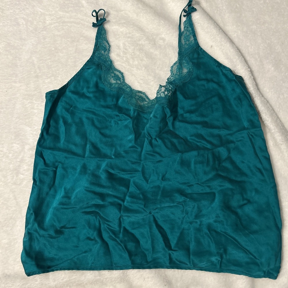 Vintage Y2K Victoria Secret 100% Silk Cami Size Small Teal Lace Babydoll